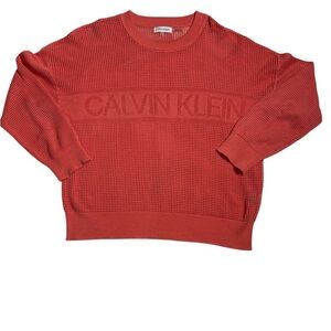 Calvin Klein Red Crew Neck Sweater with Ribbed Cuffs Size Large